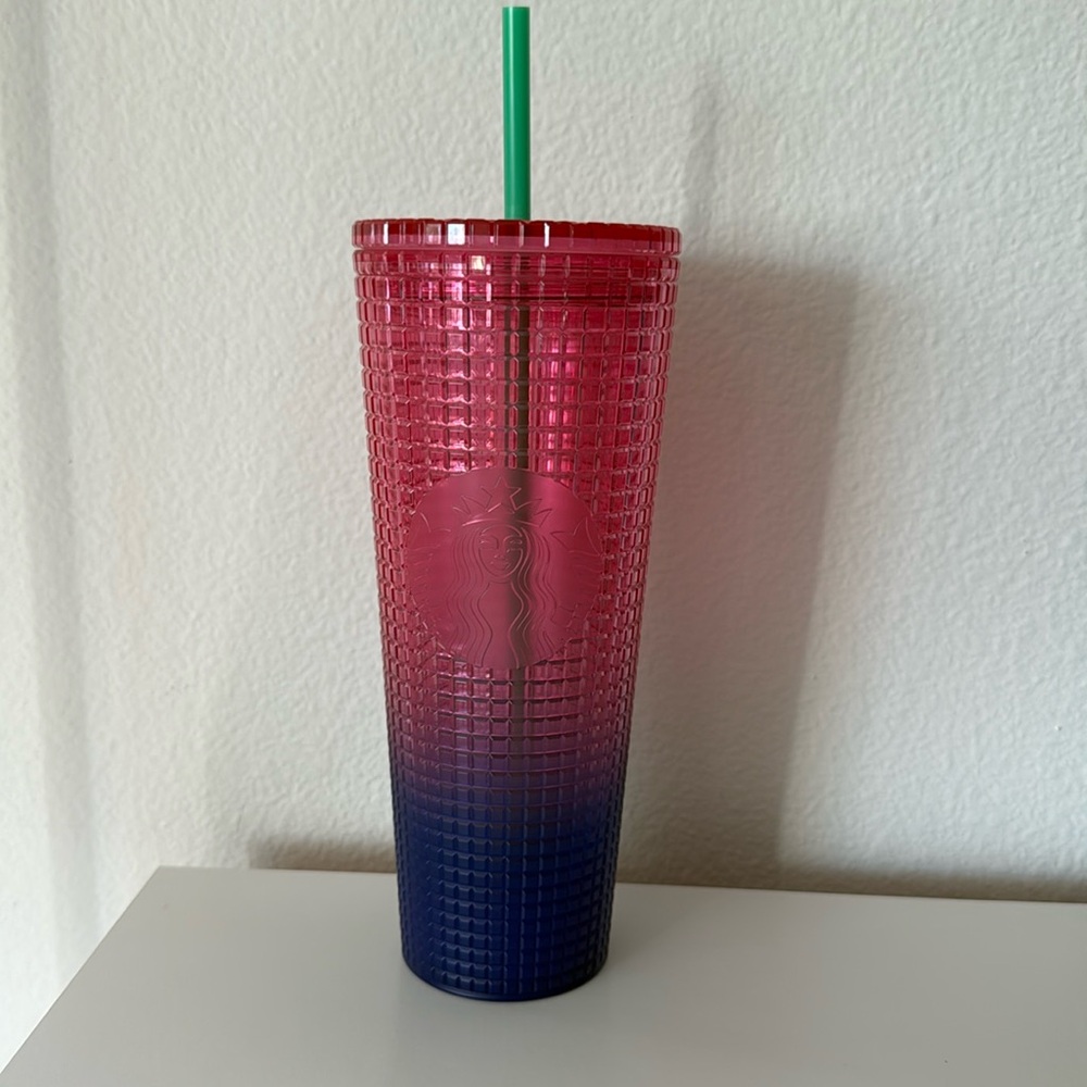 Starbucks blue pink grid tumbler